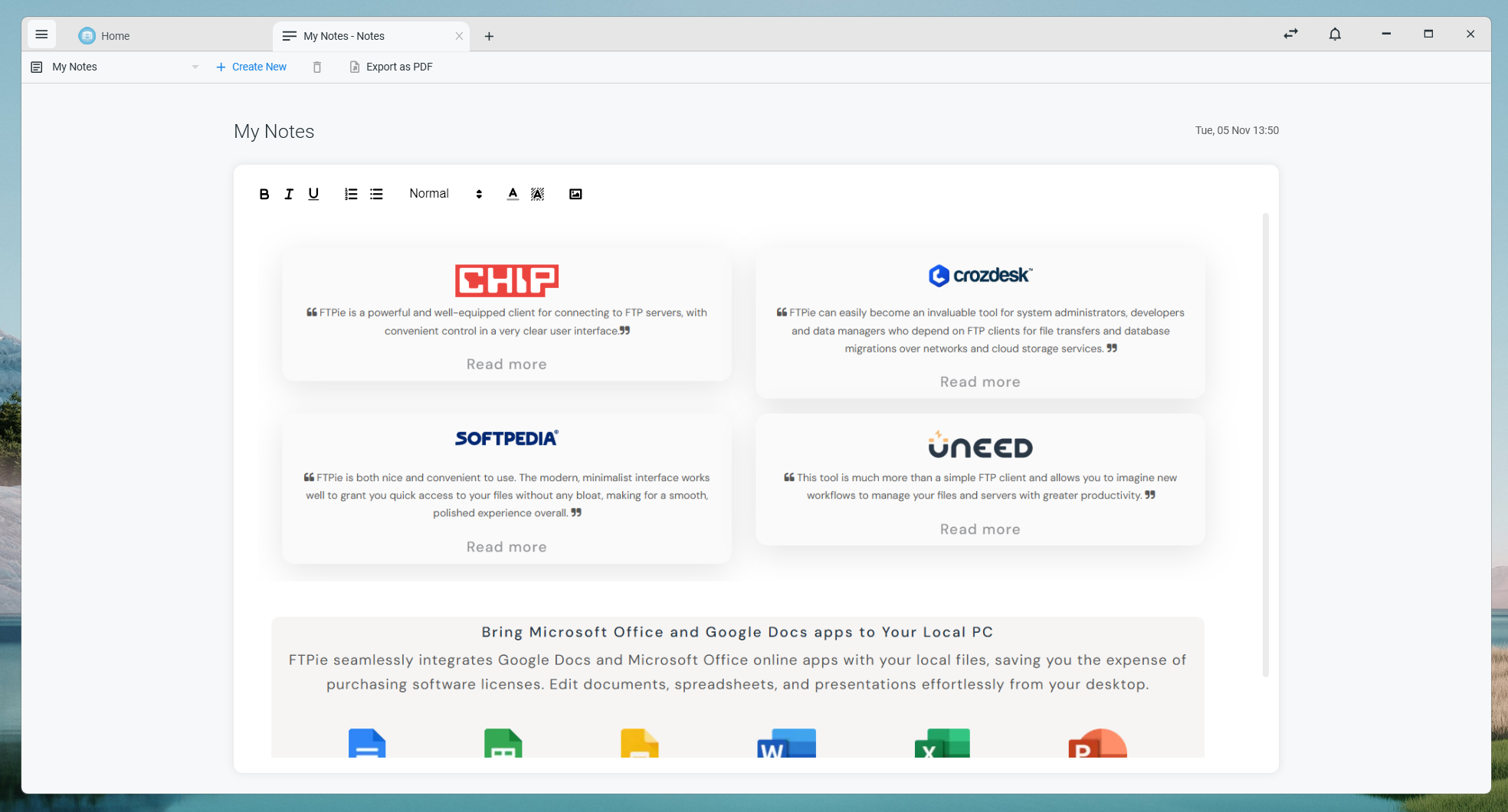 Notes feature