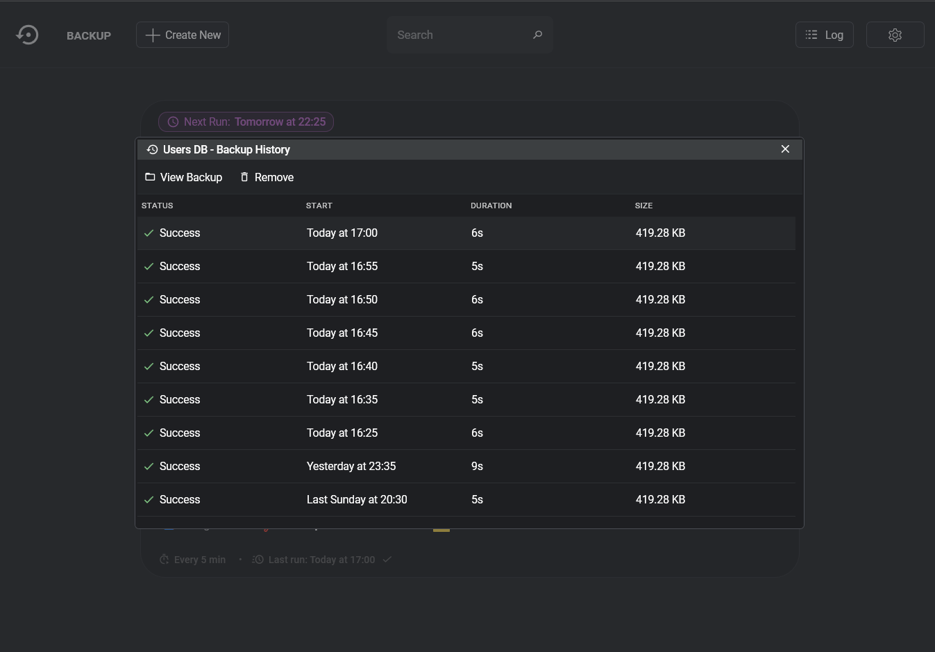 Backup history and logs