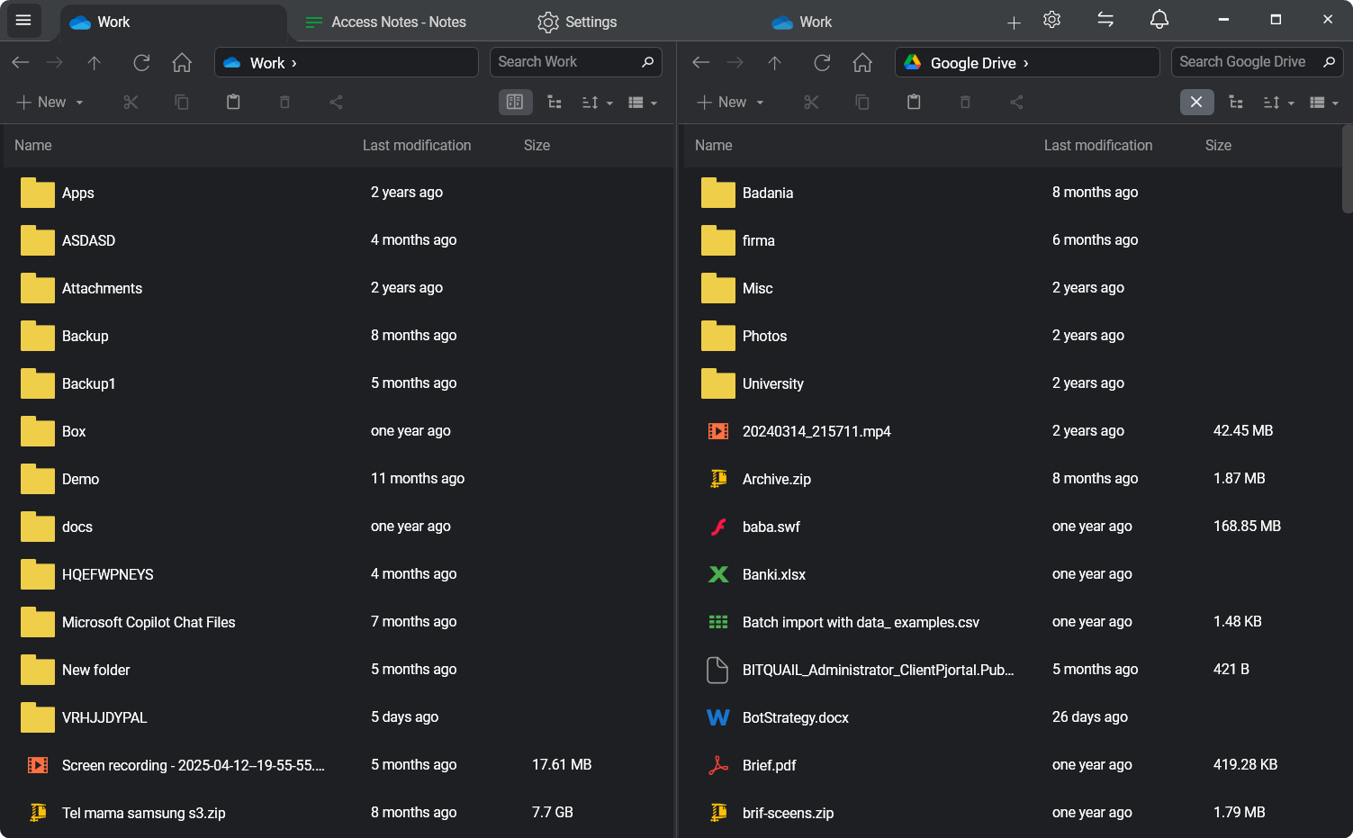 FTPie dual-pane file manager with FTP and cloud storage connected