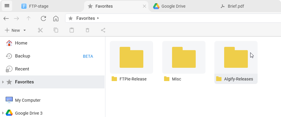 FTPie favorite folders pinned in tree view