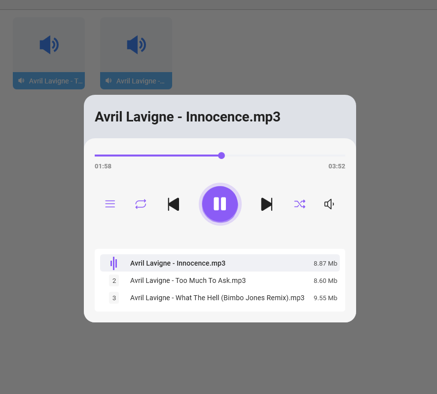 FTPie music player interface showing playback controls in dark mode