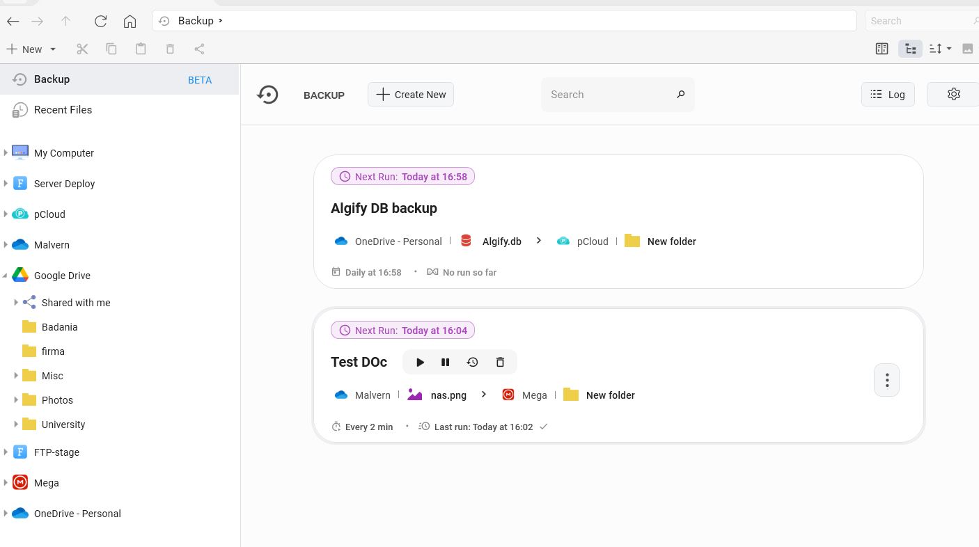 Auto Backup screen showing multiple items