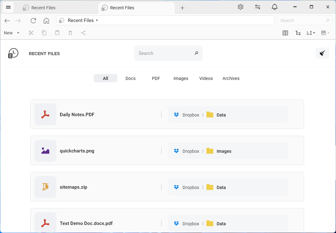 Recent Files panel showing filtered documents with 'Open With' and 'Locate File' options