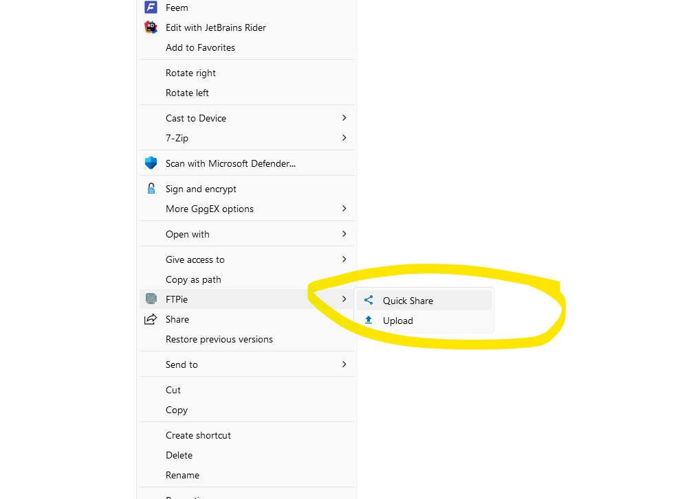 Quick Share from Windows Explorer context menu