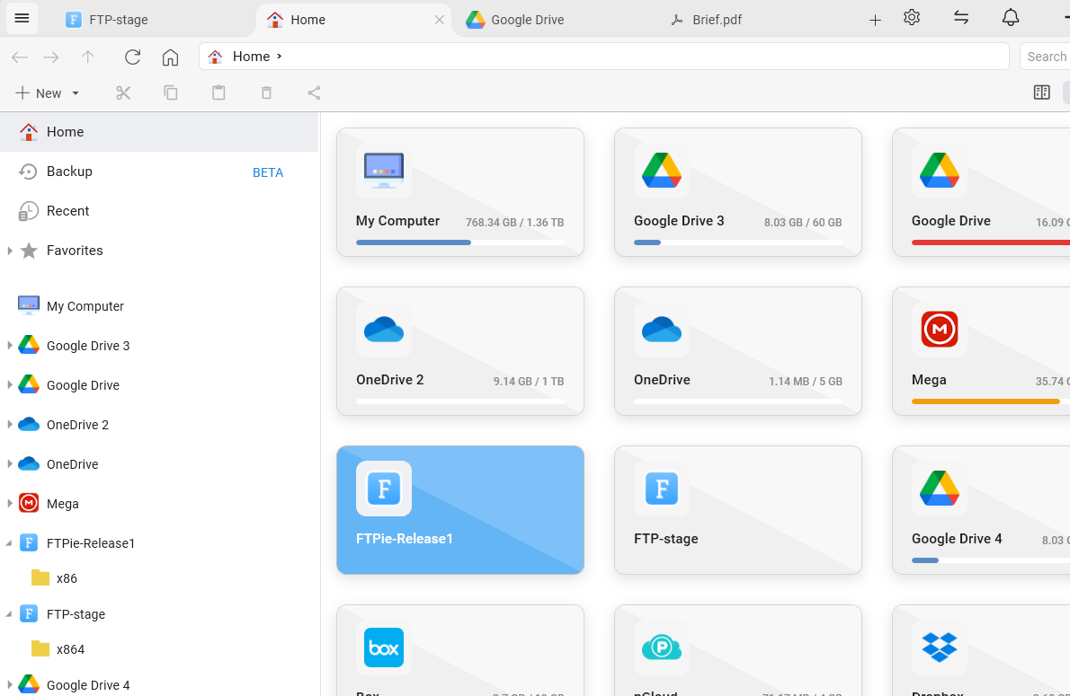 FTPie tabbed interface