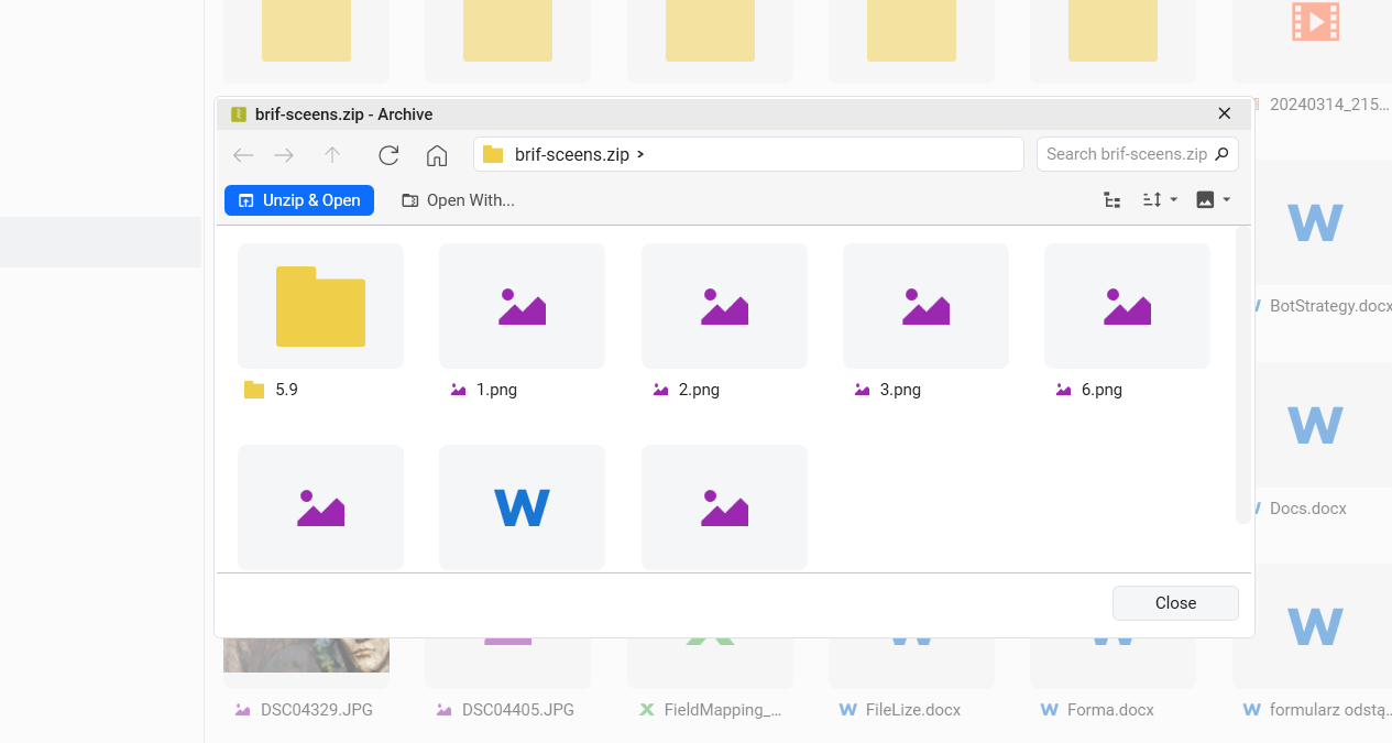 FTPie smart archive preview showing zip file contents without full download